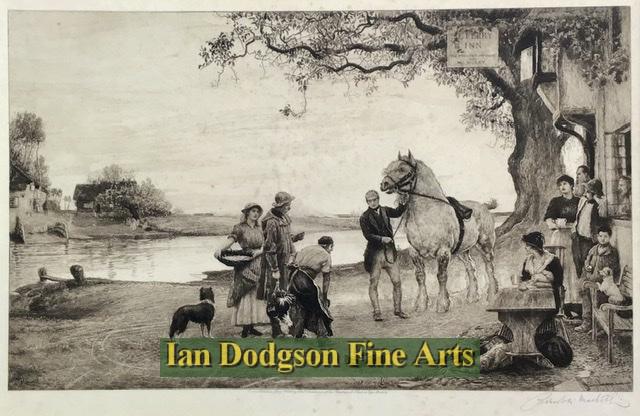 Robert Walker Macbeth - Outside The Ferry Inn,(The Cast Shoe) Dry point etching (c1890)